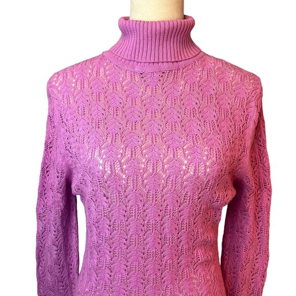 Vertigo Paris Pointelle Turtleneck Sweater Women's Large Lilac Open Weave - Picture 1 of 7